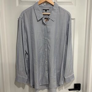 Tahari Women’s Blue and White Striped Button-Down Dress Shirt NWT